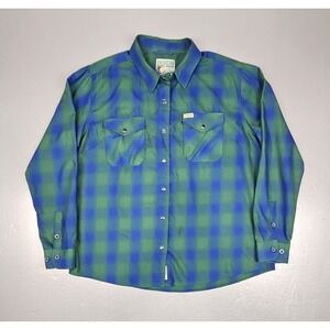 Dixxon Flannel Tahoe Pearl Snap Shirt Wmns 2X Blue Green Plaid Bamboo Longsleeve